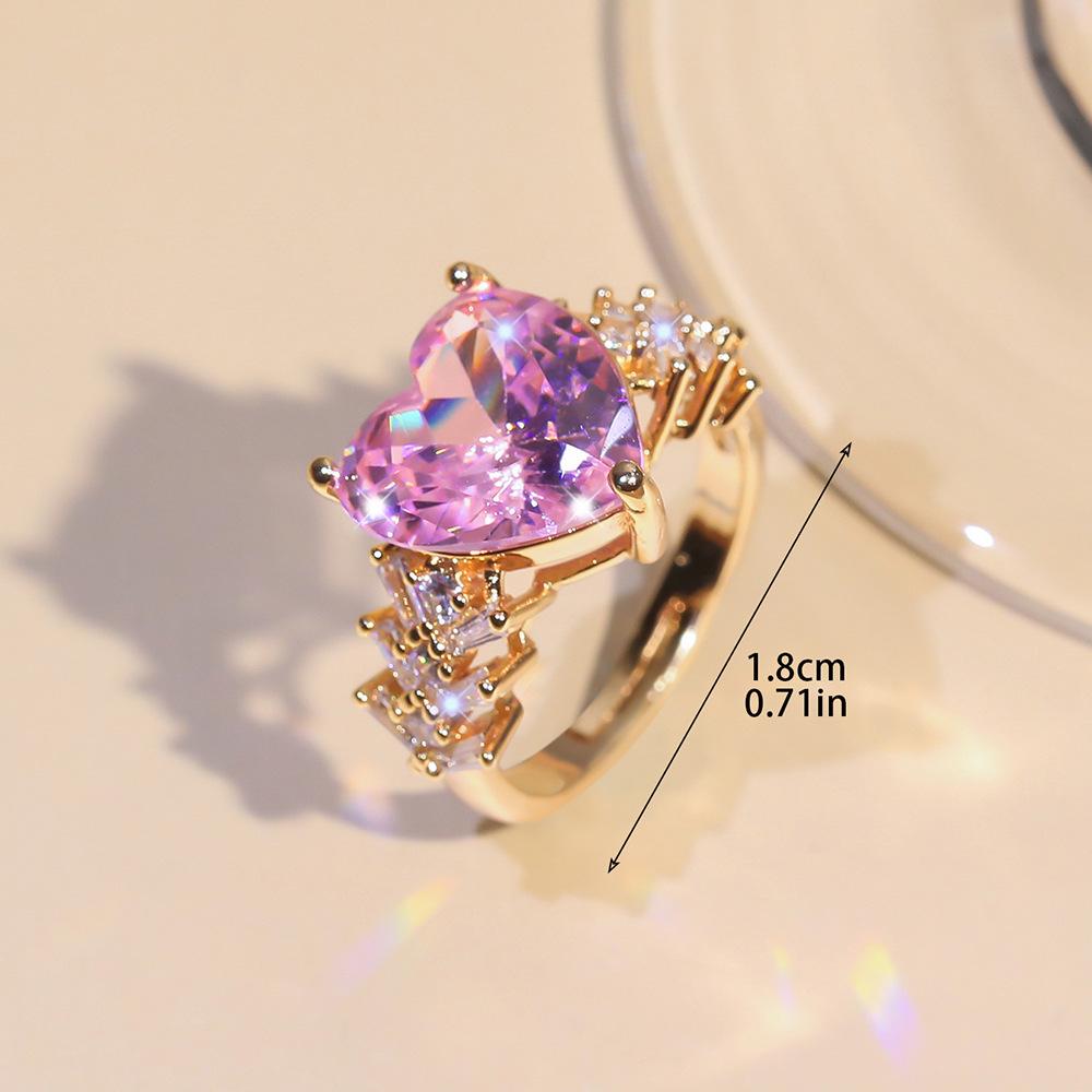 

SCIONE Fashion Trend Ins Pink Diamond Ring 2025 New Zircon Crushed Ice Cut Pink Heart-shaped Ring Elegant Ring Jewelry золотой