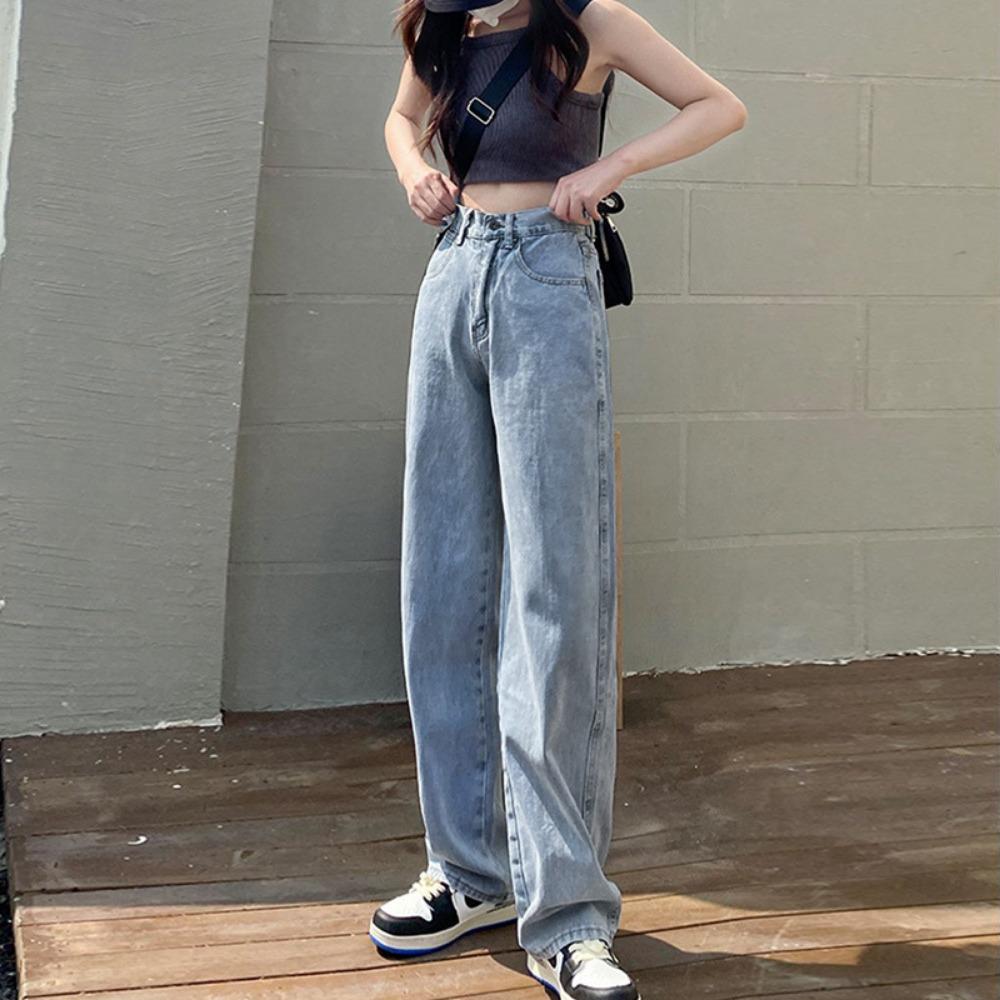 Personalized wide-leg loose jeans women's autumn and winter new high-waisted small vertical straight mopping jeans