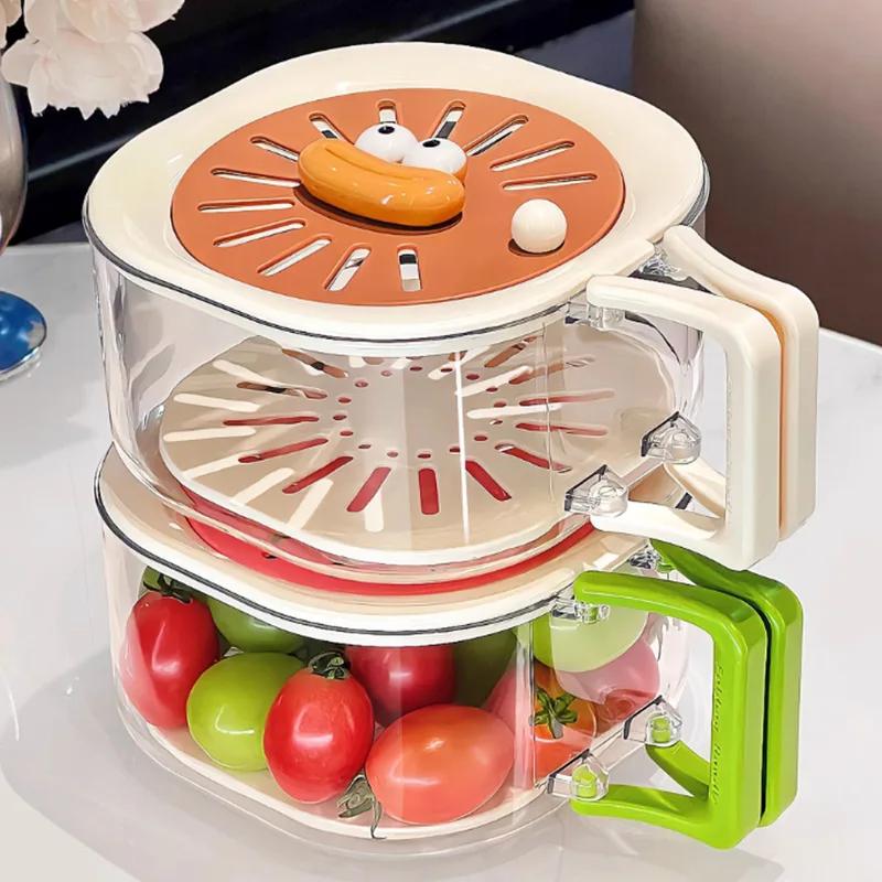 Double Layer Drain Basket, Household Fruit Basket With Lid, Cleaning And Filtering, 2-in-1 Thick Fruit Tray