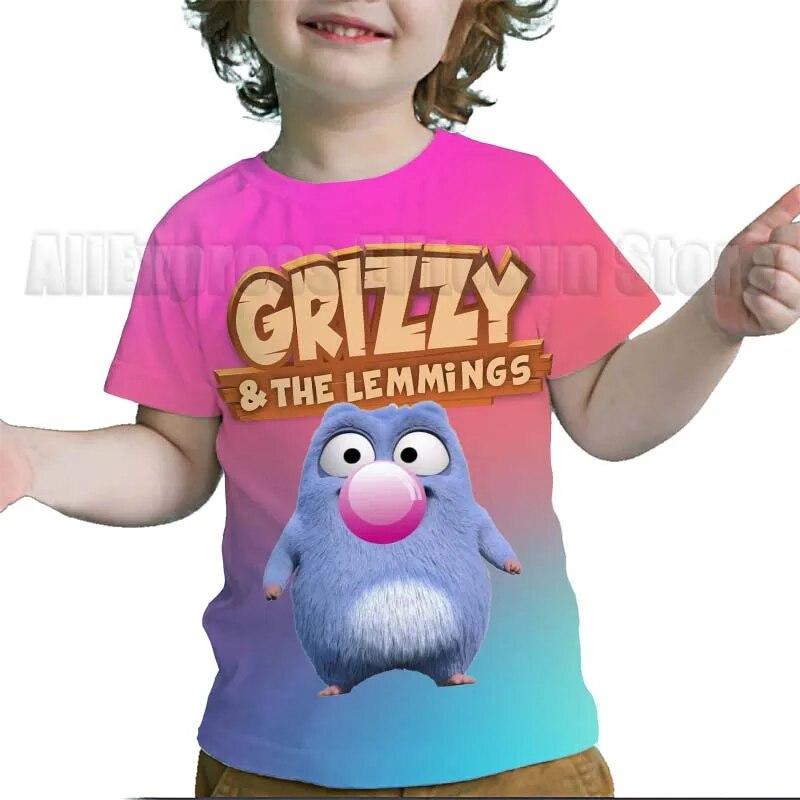Camisetas con estampado 3D de Grizzy y los Lemmings para niños, camisetas de dibujos animados para niños y niñas, camisetas de Anime, camisetas de calle