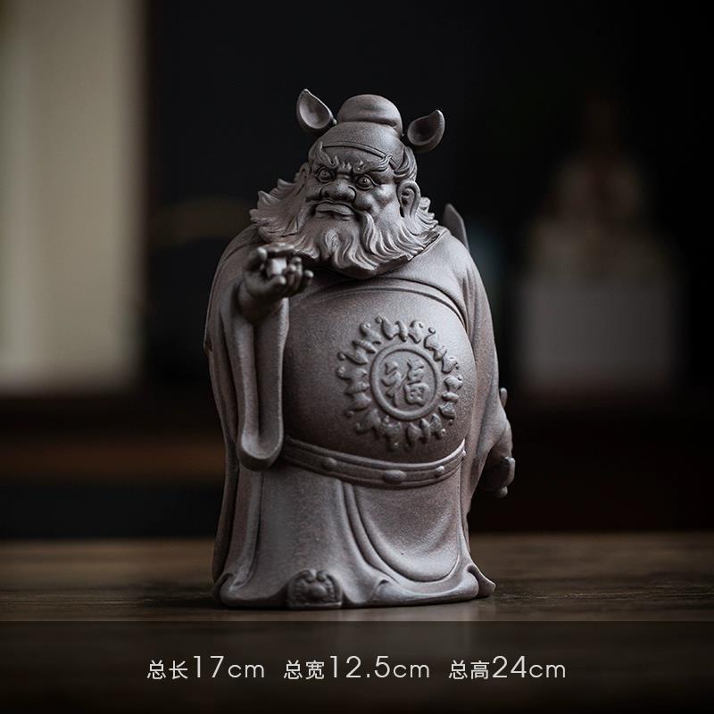Purple Clay Zhong Kui Blessing Statue Chinese Home Living Room Office Entryway Feng Shui Ornament Handmade Gift