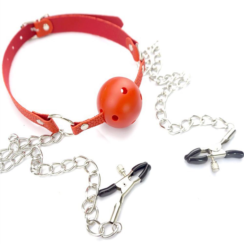 Adult Sex Products  Women's Mouth Stoppers with Chains Breast Clip Props Couples Flirting and Fun Sex Toys SM Sex Tool for Woman