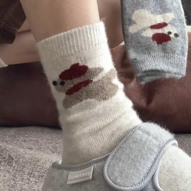 Female Autumn and Winter Thickened Warm Lovely Puppy Wool Boneless Pile Socks