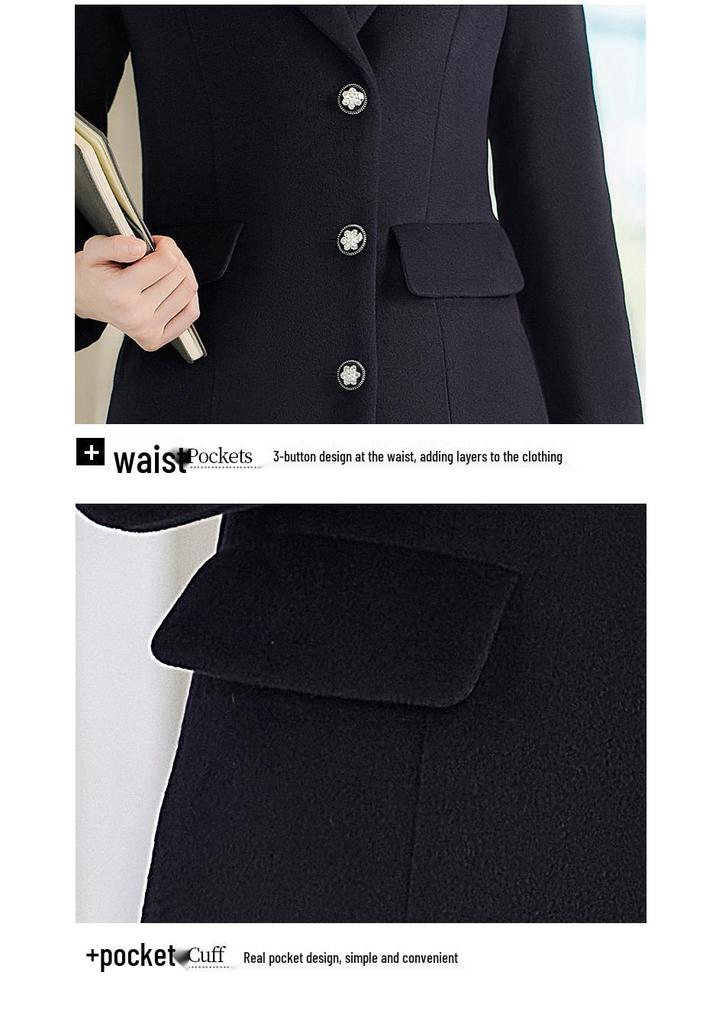 Unisex Mid-Length Wool Coat - Professional Attire for Office and Reception