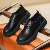 Fashion Black Leather Derby Shoes For Men Thick-Soled Wedding Shoes Formal Business Shoes Lace-Up Casual Shoes Platform Loafers