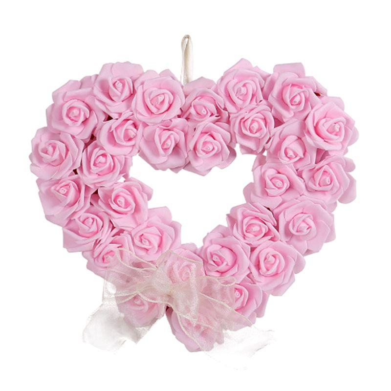 

AEE4-Valentine s Day Heart Shaped Wreath Floral Rose Garland Door Wreath For Valentine s Day Decoration, 13.77 Inch