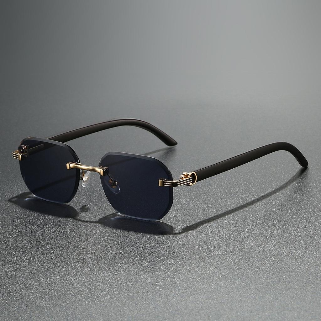 Trendy Rimless Sunglasses for Men Women Frameless Rectangle Wood Frame Sun Glasses Retro Shades Summer Traveling Eyewear UV400