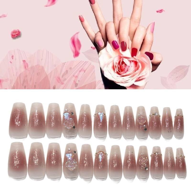 Glamorous 643 Aurora Diamond Flower Handmade Blush Finger Nail Sticker Manicure Wholesale