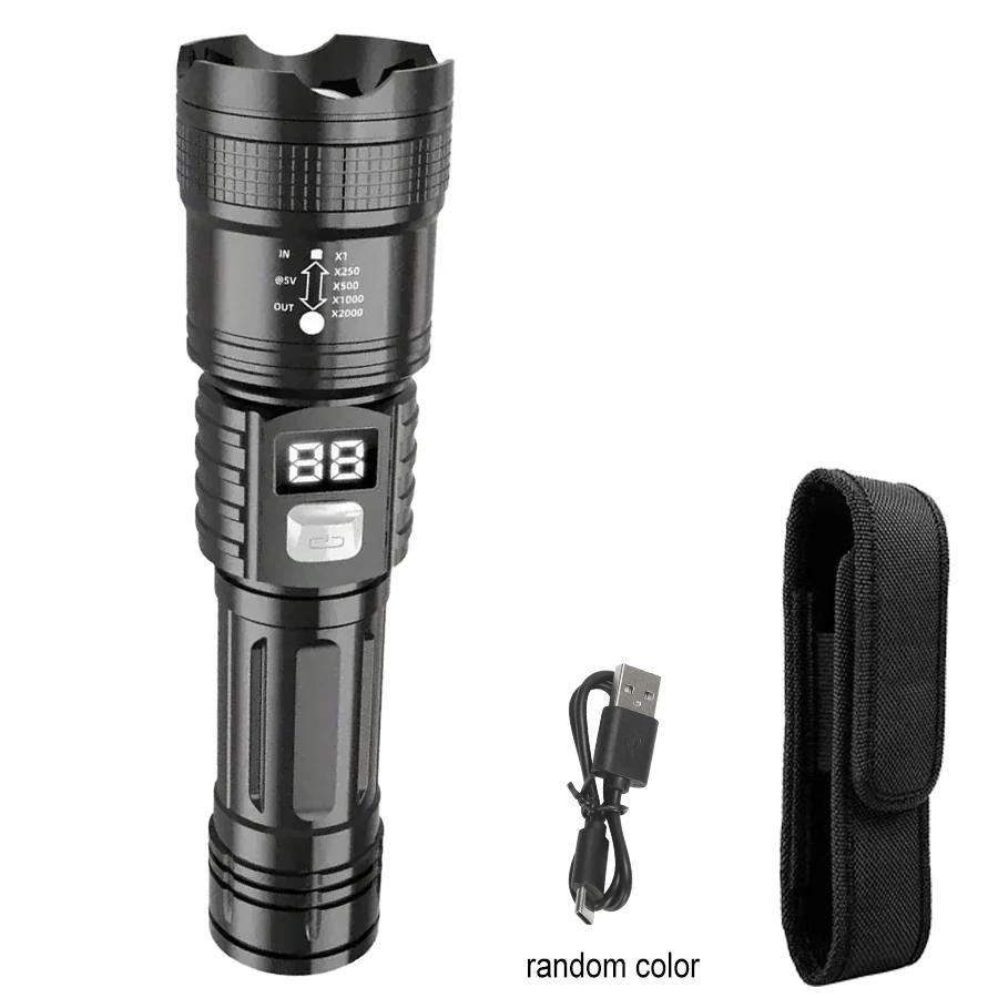 Rechargeable LED Flashlight Zoomable Torch with LCD Display 3 Modes Waterproof High Power Hand Light Outdoor Wilderness Camping