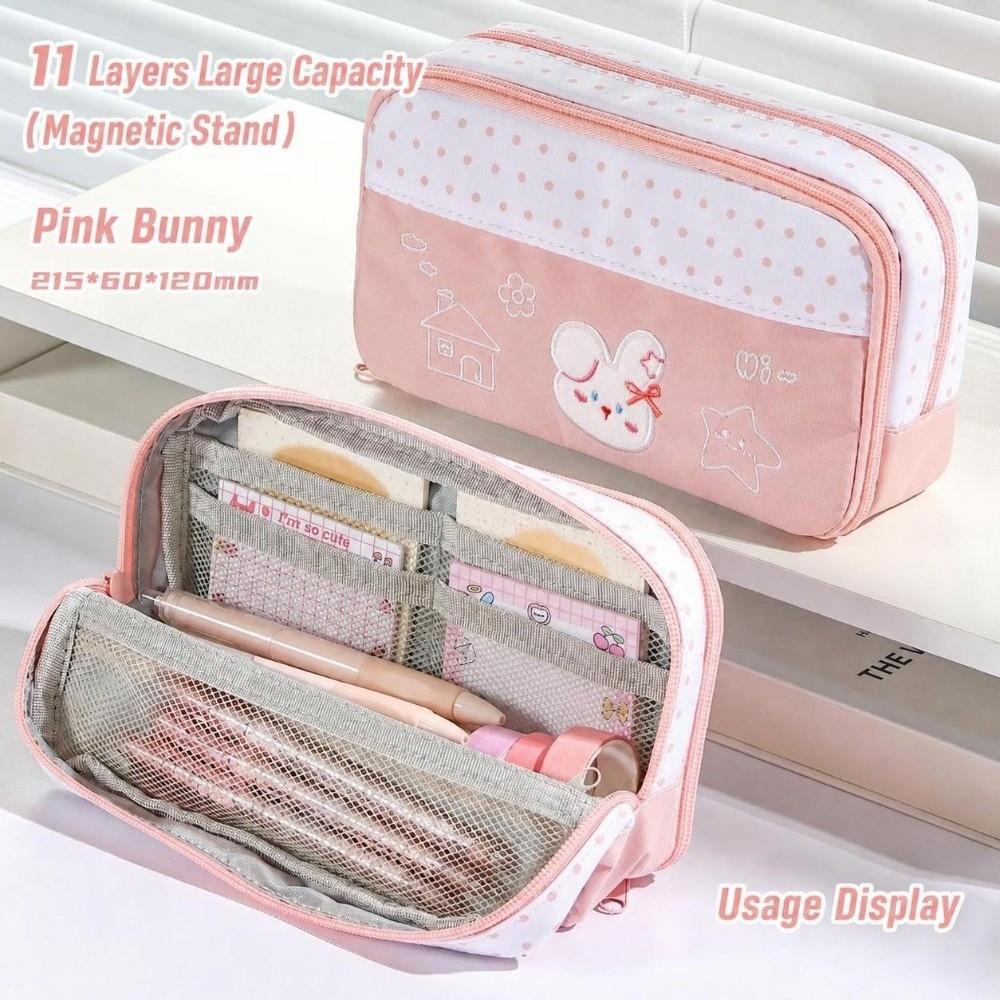 Large Capacity Pencil Case Polka Dot Print Pencil Pouch Multifunctional Stationery Pouch Students