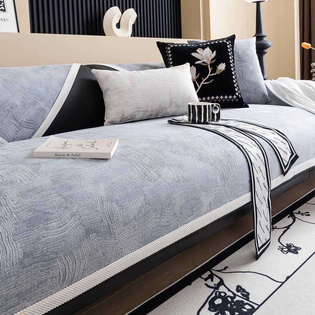 Chenille Sofa Mat Texture Pattern Solid Color Sofa Cover Anti Slip Couch Cover Home Living Room White Border Decor Couch Cover