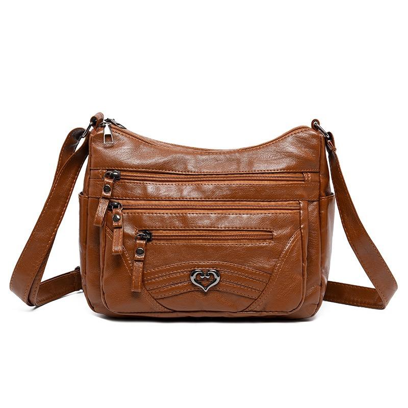 New Women's Soft Leather Medium Mother Large-capacity Messenger Bag Multi-pocket Casual Shoulder Bag