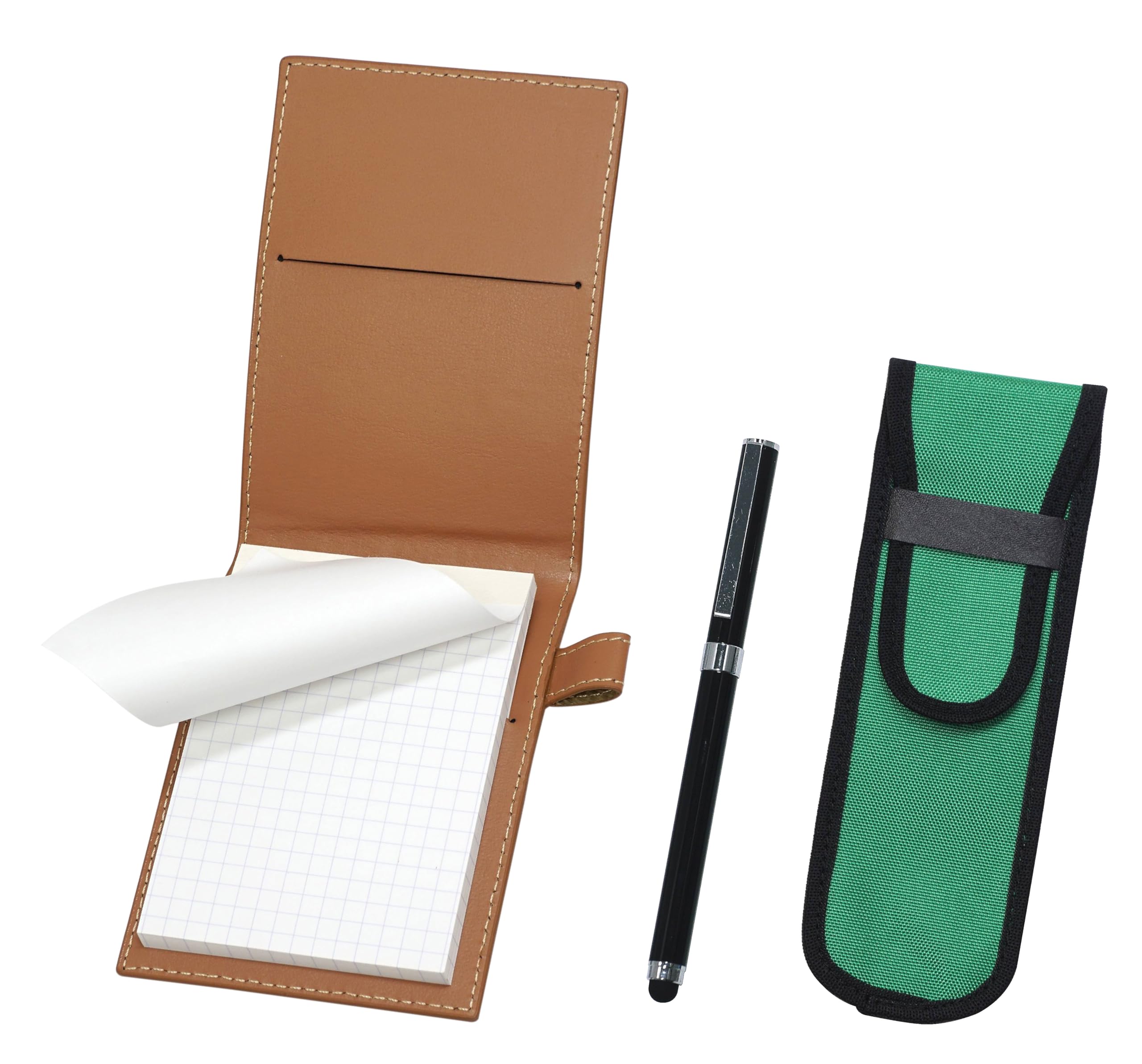 

Mocha Recycled Cowhide Mini Notebook Cover with Green Cloth Pen Smartphone Touch Metal Cap Ballpoint and Extra Set Case, Screen, Pen, (Black) чёрный