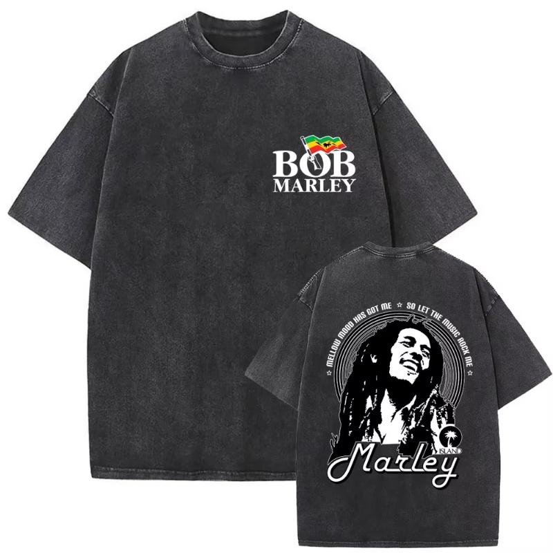 

Washed Vintage Reggae Bob Marley One Love Graphic Print Tshirts Unisex Women Clothes Casual Cotton Retro T Shirts s Streetwear M