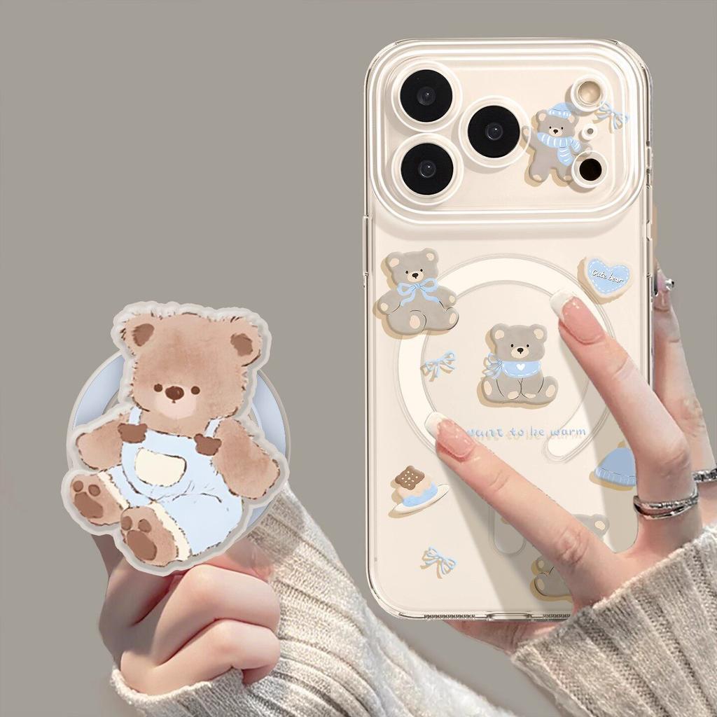 Magnetic Mobile Phone Case with Bracket for Iphone17 Bear 16promax Summer 15 Fresh 14 Apple 13 Sets