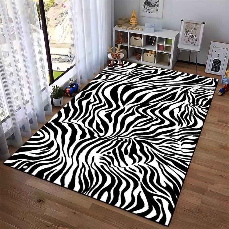 Black and White Zebra Stripe Pattern Carpet for Living Room Decor Suitable for Use As an Anti-slip for Living Room Bedroom Sofas