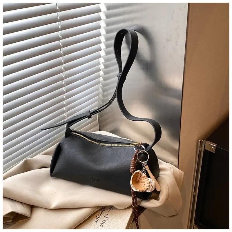 Monochromatic PU Shoulder Bag with Zipper for Women All-purpose Crossbody Bags Feminine Fashion