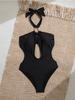 Bikini Sexy de Color Sólido con Aberturas y Cuello Halter para Mujer, Moda Elegante, Traje de Baño para Vacaciones en la Playa