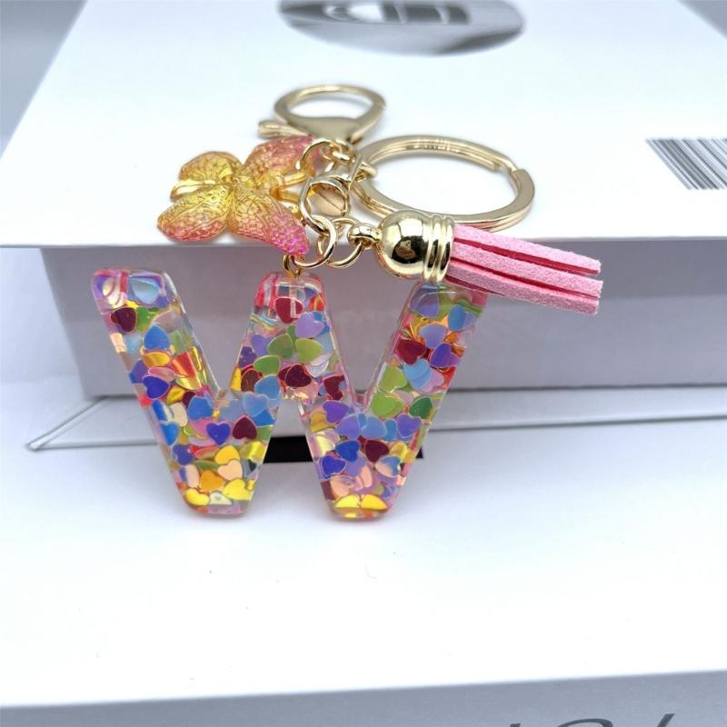 Słodkie Kolorowe Cekiny w Kształcie Serca Inicjał Litery Brelok Chwosty Zawieszka Motyl Pęku Kluczy dla Kobiet Dziewczyn Torebka Portmonetka