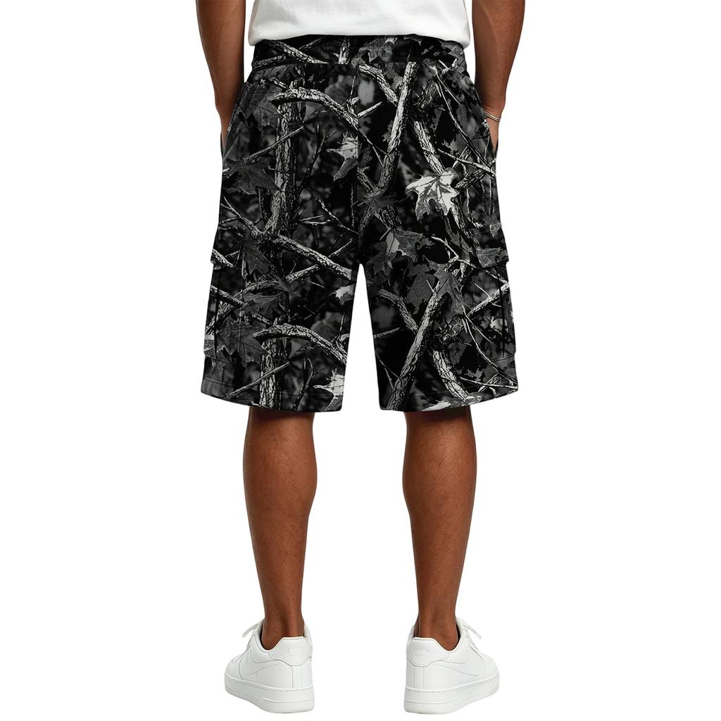 Pantalones Cortos Casuales para Hombre con Estampado de Árboles Camuflados, Cintura con Cordón, Bolsillos, Corte Holgado, Tejido Ligero y Transpirable para Uso Diario