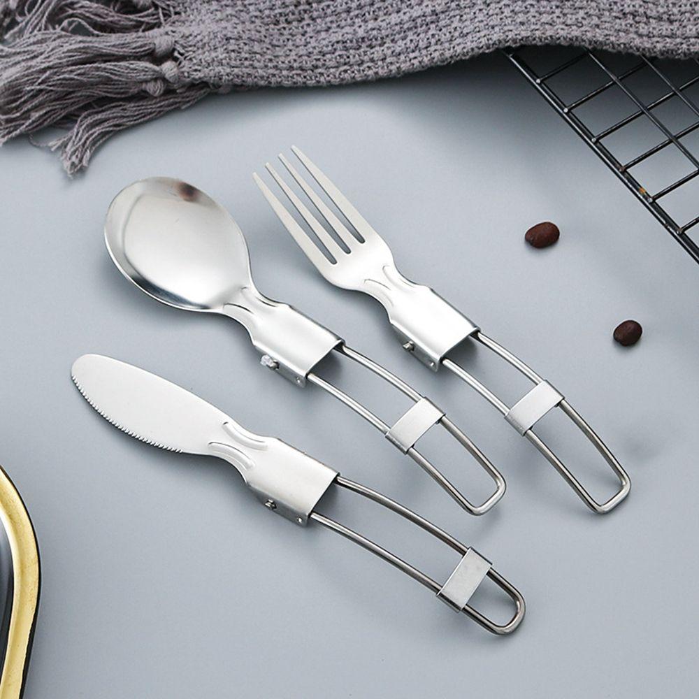 Flatware Lunch Utensils Kitchen Tool Folding Fork Serving Spoon Folding Cutlery Set Tableware