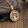 18K Gold Electroplated Cross & Round Zirconia Pendant Necklace - Stainless Steel Lucky Tree Design for Women