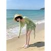 Seaside Vacation Wind Is Small and Fresh Mori Suspender Ruffle Edge Design Floral Dress Sunscreen Cardigan Set
