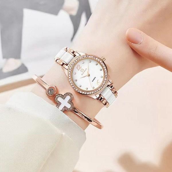 Ceas din metal pentru femei Sevalo seno cu bandă ceramică, ceasuri populare coreene