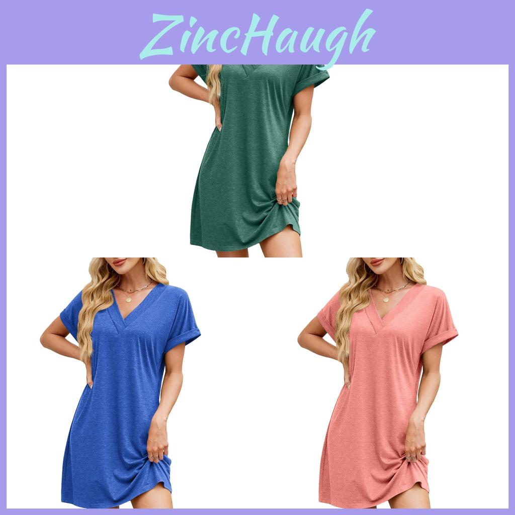 Knit Fabric Casual Dress With Vneck And Loose Fit For Spring 2025 Women