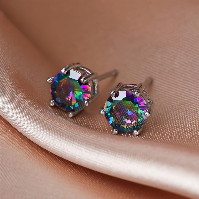 

Панк мужские и женские серьги-гвоздики с радужным кристаллом, черное золото, свадебные украшения для женщин и мужчин, круглые серьги с цирконием