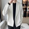 Men Sweater Coat Turn-down Collar Solid Color Long Sleeves Cardigan Buttons Warm Elastic Double-breasted Men Spring Coat for Work