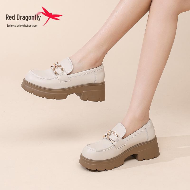 Red Dragonfly Women's Genuine Leather Petite Platform Loafers - Spring British Style