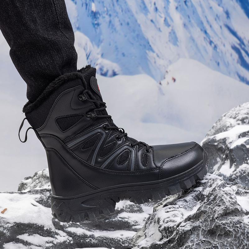 Mens Winter Boots Retro Combat Boots Anti Slip Wear-resistant Outdoor Boots High-top Non-slip Waterproof Wear-resistant Snow Boots