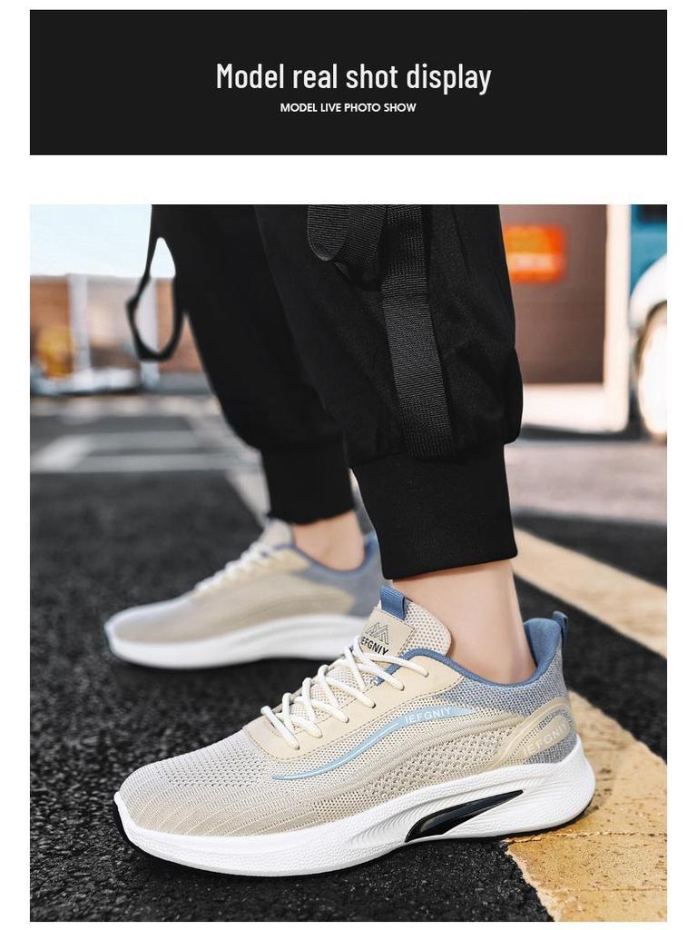 2025 Men's Black Breathable Mesh Running Shoes - Odor-Resistant Casual Lightweight Sneakers