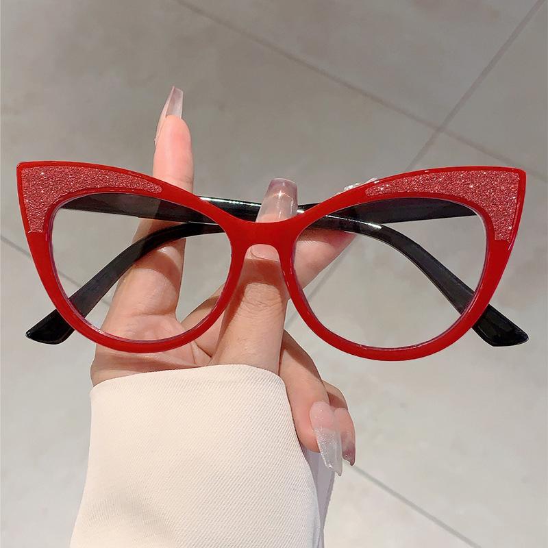 Cat-Eye Large Frame Color-Block Anti-Blue Light Glasses - Trendy Non-Prescription Eyewear