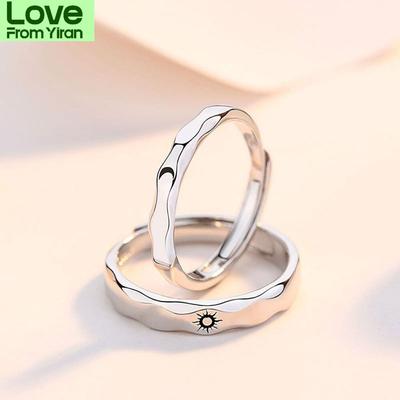 New Arrival Wave Pattern Sun Moon Couples Rings Trendy Stylish Adjustable Pair Lover Rings  Color Jewelry Men Women Valentine Day Present