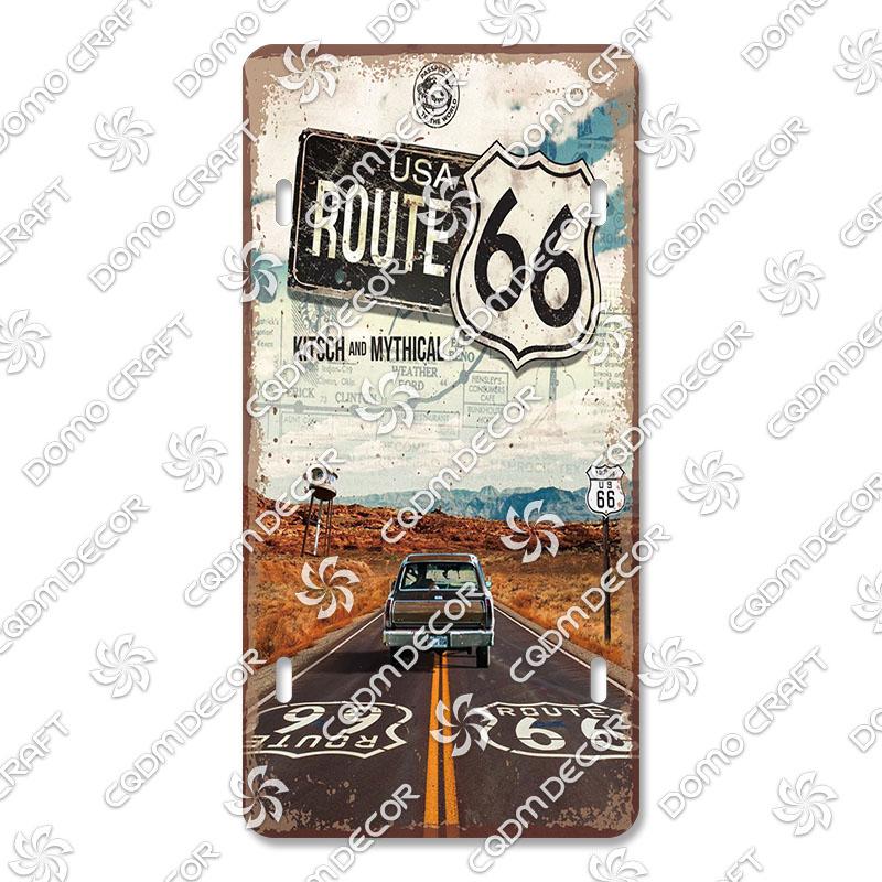 Retro Route 66 License Metal Tin Signs Vintage Road Trip Car Metal Plate Garage Club Gas Station Car Wall Decor