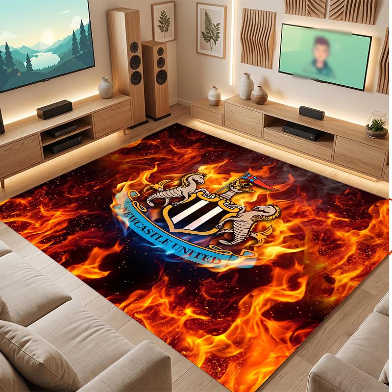 Tappeto in Velluto di Cristallo con Stampa di Calcio del Newcastle United, Comodo Assorbente d'Acqua Antiscivolo Tappeto per Pavimento Interno