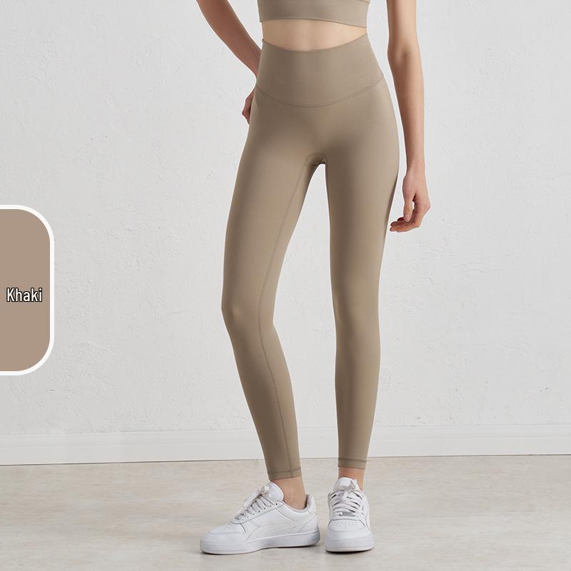 Pantaloni da Yoga da Donna a Vita Alta, Effetto Solleva Glutei Color Pesca - Senza Cuciture Visibili, Sensazione Nuda