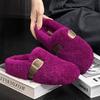 Dragon fruit color fluffy slippers women's autumn new fashion belt buckle flat lazy shoes one pedal