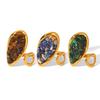 French vintage natural stone ring for women, non-fading titanium steel jewelry, versatile niche open ring
