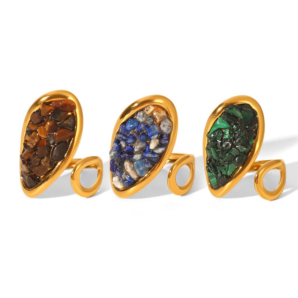 French vintage natural stone ring for women, non-fading titanium steel jewelry, versatile niche open ring