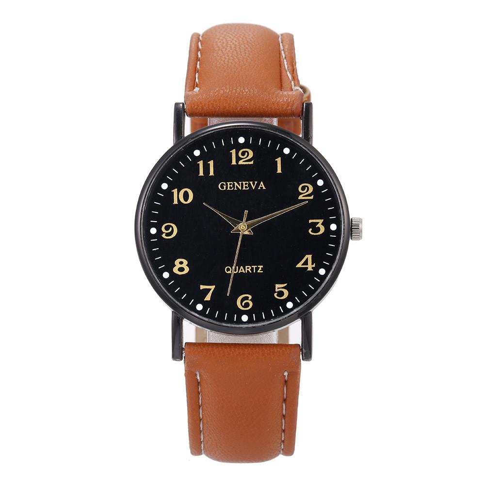Vintage College Style Quartz Watch For Women And Men With Leather Strap And Round Dial