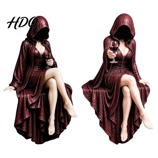Hand Painted Resin Crafts Hooded Midnight Reader with Wine Statue Gothic Dark Fantasy Faceless Shadow Mystical Shelf Display Figure Figure A