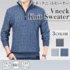 Knit Long Brushed Cold Golf Stand Half [Ressh.N] Men's Sweater, Sleeve, Lining, Protection, Wear, Collar, Zip, V-Neck, Autumn/Winter (Navy, XL)