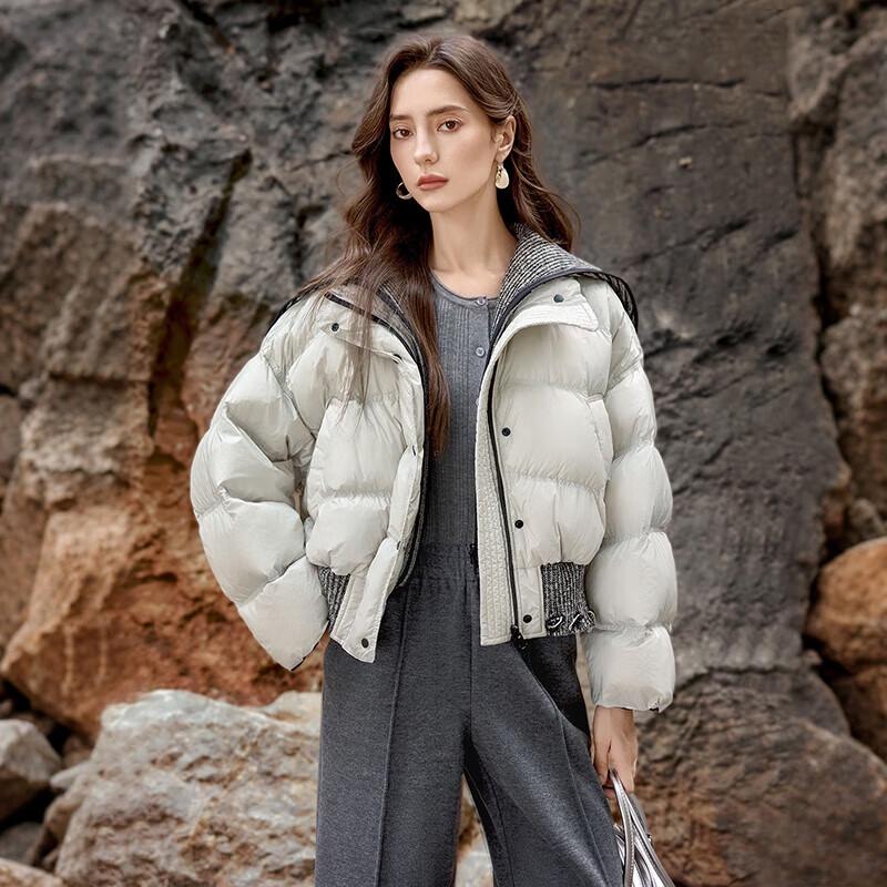 

Women s Petite 90% Down Patchwork Lapel Short Jacket M