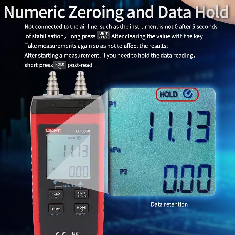 UNI-T Digital Manometer UT366A Air Pressure Gauge Handheld Pressure Differential Detector Pressure Measuring Device