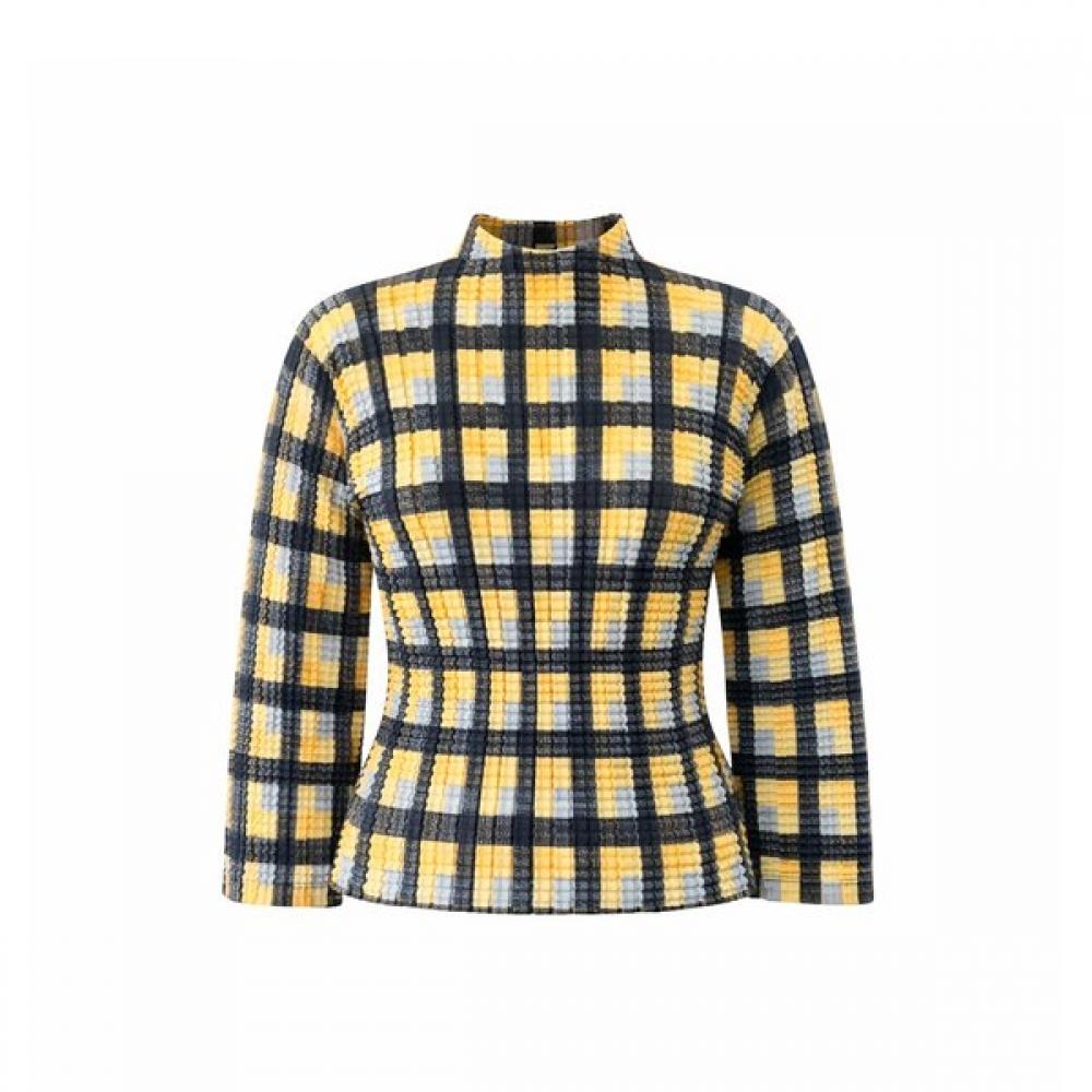 La Vita Junko Check Pattern Half High Neck Tee Lsfts34p YE