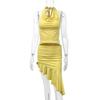 Outfitgirl Bright Yellow Halterneck Vest Asymmetrical Skirt Suit Women's Fashion Style Sexy Street Shot Wear