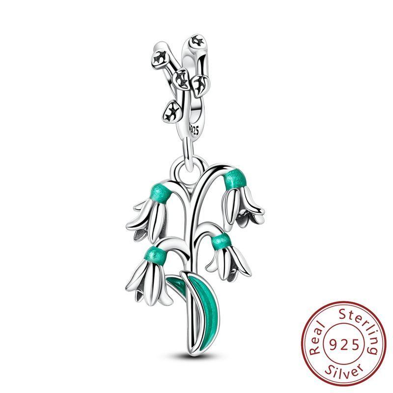 100%Stering Copper Lily Of The Valley Rose Charms Beads Butterfly Lucky Pendant Fit Original Bracelet Diy For Womenjewelry